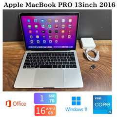 「新品バッテリー」Apple MacBook PRO Retina 13inch 2016/CPUi5 2.9GHZ/16GB/SSD1TB/Windows11/office2021/CJ408