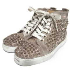 美品 Christian Louboutin クリスチャンルブタン ルイスフラット スタッズ ハイカット スニーカー 37.5 約24.5cm シャンパンゴールド レディース 古着 中古 USED