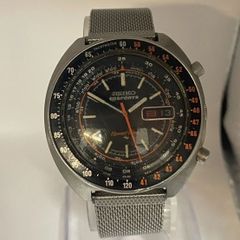 ◎【✨稼働品✨】動作確認済み　希少　SEIKO　自動巻き　7017-6050　セイコー　スポーツ　スピードタイマー　ラリーメーター　デイデイト　ベルト社外品　文字盤　カラー　ブラック　ラウンド　丸形　日付表示　曜日表示　機能付き　ステンレス　スチール