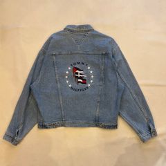 90s　tommy hilfiger　デニム　トラッカー　ジャケット　刺繍　短丈　【J-42】