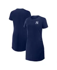 【送料無料】 ファナティクス レディース Tシャツ トップス Women's Navy New York Yankees Ruched Drape T-Shirt Dress Navy