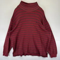 古着 ポロバイラルフローレン Polo by Ralph Lauren 長袖Tシャツ タートルネック ボーダー柄 ワンポイントロゴ刺繍 XXL  レッド メンズ