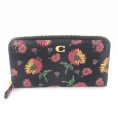 コーチ COACH アコーディオン ジップ ウォレット・フローラル プリント 長財布 ロングウォレット 小銭入れあり ラウンド レザー 革 型押し ラメ ロゴ 花柄 黒 ブラック CM781 /CK32 ■GY18