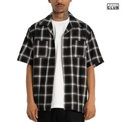 PRO CLUB OMBRE CHECKER SHIRTS【BLACK】 (M・L・XL・2XL)(プロクラブ 通販 大きいサイズ シャツ チェックシャツ チェッカーシャツ 半袖 ショートスリーブ オープンシャツ OPEN SHIRTS)