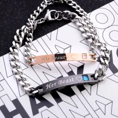 男女ペアセット 新品 送料込み カップル ブレスレット ブラック&ピンクゴールド