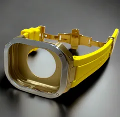 イエロー×シルバーゴールド★49mm apple watch ultraアップルウォッチラバーメタルカバーセット　ウルトラ　49ミリ用　カスタム ultra1/2/3