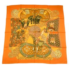 HERMES 馬柄 オレンジ系スカーフ 90cm - メルカリ