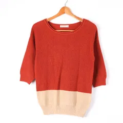 ビームスハート ニット セーター 5分袖 丸首 ウール混 バイカラー トップス  M相当 レディース レッド BEAMS HEART 【中古】