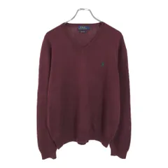 Polo by Ralph Lauren ポロ ラルフローレン Vネック コットン ニット セーター ワインレッド(メンズ L)中古 古着 U6020