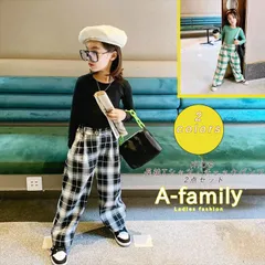 キッズ 子供服  長袖 パンツ セットアップ チェックパンツ 男の子 女の子 子ども服 チェック  長袖Tシャツ ブラック グリーン