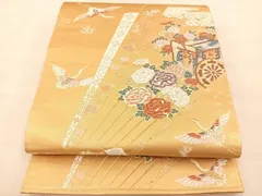 平和屋着物◎六通柄袋帯　唐織　飛鶴花文　金糸　正絹　逸品　BAAT4891hz