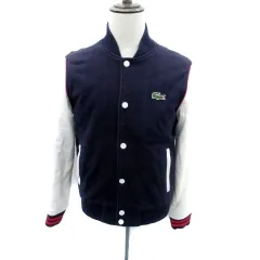 ラコステ LACOSTE スタジャン ブルゾン ジャケット 中綿 ロゴ 刺繍 48 S 紺 ネイビー オフホワイト /HO4 ■GY03のサムネイル