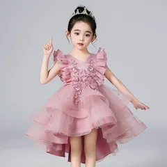 子供ドレス ピアノ 発表会 結婚式 七五三 トレーンスカート パーティー ジャンパースカート ワンピース 卒業式 女の子 入園式 フォーマル キッズドレス 袖なし ant4y694779