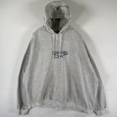 古着 90's/90年代 リーボック Reebok USA製 パーカー プルオーバー フーディ スウェット 大きいサイズ ビッグロゴ刺繍 XL  グレー メンズ