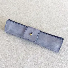 極薄革のロールペンケース　ブルー　３本用　マヤベリー　ハンドメイド