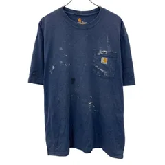 Carhartt 半袖 ロゴTシャツ XL ネイビー カーハート プルオーバー 胸ポケット ワンポイント カットソー 古着卸 アメリカ仕入 a706-5368