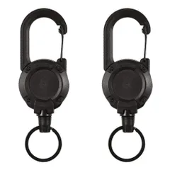 【特価セール】リールストラップ カラビナ付 金属ワイヤー リール 伸縮自在 紛失防止 キーホルダー 2個セット 小物吊り下げ 屋外キャンプ リールキーホルダー 登山 釣り 釣具 [LOYELEY] 男女兼用 ブラック