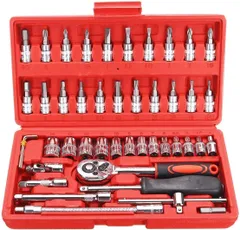 ソケットレンチ セット 46点 六角 サイズ ロング 工具セット 格安 家庭用 バイク diy 車用 日曜大工 安い ラチェットレンチ