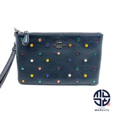 COACH コーチ 黒 ブラック レザー カラフル スタッズ付き リストレットポーチ 小物入れ ポーチ ブランド ※ポスト投稿でのご発送になります