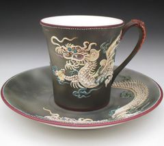 オールドノリタケ ドラゴン盛り上げ カップ＆ソーサー (e)