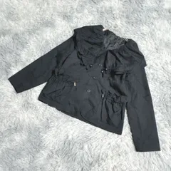 【美品】ST.CHRIS  セントクリストファー  ジャンパー  襟大きめ  フリル  (M-L)  エロカワ  華やか  レディース  黒系  ブラック【送料無料】