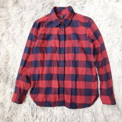 ユニクロ UNIQLO【M】フランネルシャツ シャツ チェック 赤/ネイビー 綿素材 秋冬 カジュアル