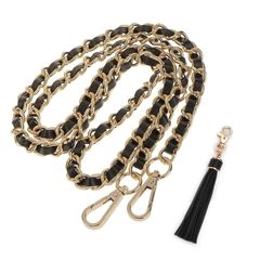 【即納】DFsucces チェーン ストラップ ショルダー ハンドバッグ 付け替え 交換用 アクセサリーパーツ 120cm長さ (1本入り-黑ゴールド)