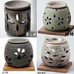 茶香炉 華しめ 萬水作, 桜緑 石龍作,日々草 石龍作,緑灰釉花 石龍作, 香りと灯りの癒し和の アーバン アロマポット アロマライト お香立て セット キャンドル付 緑茶 コーヒー 紅茶 焚いて リラックスタイム 織部焼茶匠庵 ろうそく ロウソク 敬老の日