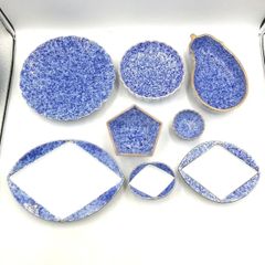【まとめ買い対象外】有田焼　眉山窯　眉山　陶器　食器セット　８点セット　中皿　小皿　茄子型　中鉢　小鉢　日本製　レトロ　新品未使用