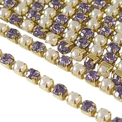  SS6 連結ラインストーン ビジュー 連爪 ラインストーン【 パール＆ヴァイオレット 】 