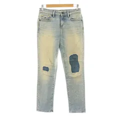 デンハム DENHAM MONROE デニムパンツ ジーンズ ジーパン ストレート ダメージ加工 リペア加工 ジッパーフライ 刺繍 TAPERED FIT W23 XS 青 ブルー /NQ