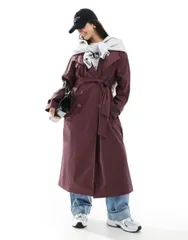 【送料無料】 エイソス レディース コート アウター ASOS DESIGN rubberized rain hooded trench coat with belt detail in burgundy Burgundy