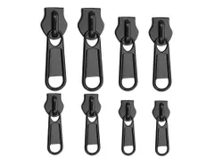 ★ファスナー 引き手 ファスナー ジッパータブ 補修用交換部品 4サイズ8個セット（ブラック (ブラック)