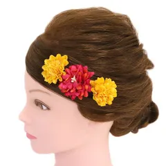 髪飾り 成人式 赤 振袖 前撮り 袴 花 浴衣 夏祭り 花火大会 豪華3点セット 黄色 ピンク 小さい おしゃれ かわいい かんざし ヘ No.9-4474