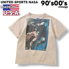 90s 00s ヴィンテージ USA製 ユナイテッドスポーツ UNITED SPORTS NASA 宇宙飛行士 プリント Tシャツ クルーネック カットソー L ベージュ レディース キッズ ♪