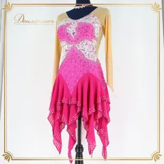 社交ダンス 衣装 ラテン ドレス ワンピース デモ 競技 ダンス パーティ ピンク系 レース 舞台 フロア映え おしゃれ かわいい ダンス発表会 パフォーマンス 競技用 舞台用 パーティーウェア