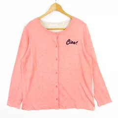 ドゥクラッセ DoCLASSE ニット カーディガン 長袖 ストレッチ レーヨン XXL サーモンピンク ライトベージュ 刺繍 ロゴ 大きいサイズ kz8782