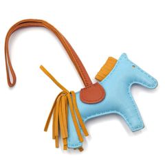 【HERMES エルメス】ロデオチャームPM バッグチャーム ライトブルー ブラウン