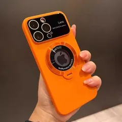 iPhone15 ケース magsafe iPhone14 13 Pro Max Plus カバー マグセーフ 耐衝撃 おしゃれ 韓国 カメラ保護 スタンド 362 オレンジ(橙)