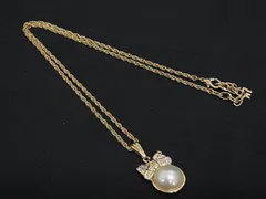 ■美品■ NINA RICCI ニナリッチ リボン パール ネックレス ペンダント アクセサリー レディース ゴールド系 DK4274