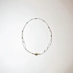 ダブルビーズネックレス アシンメトリーデザイン　オーバルパーツ【3カラー】