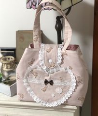 フランスアンティーク トート/パッチ イニシャル刺繍×赤いクロスフリル