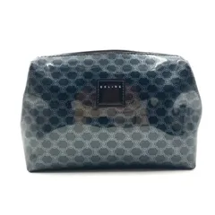 ■未使用同然■CELINE   セリーヌ　マカダム柄　エナメルポーチ　クラッチバッグ　ブラックグレー×グレー　内側ロゴチェック総柄　シルバー金具　イタリア製　刻印あり