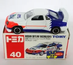 【中古】トミカ 1/61 日産 スカイラインレーシング R34 #3 (ホワイト×ブルー×ピンク/赤箱) 「トミカ No.40」 