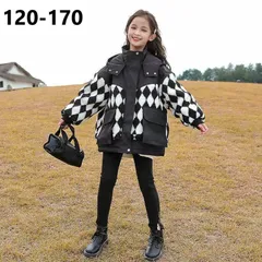 中綿ジャケット キッズ 厚手 アウター かわいいコート 子供アウター キッズ中綿コート 女の子 子供服 ジュニア 防寒 暖かい冬綿コート 中綿コート チェック柄 フード付き 小学生 中学生 通学用 KCFC080（120-170)
