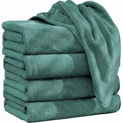 【人気商品】吸水 業務用 速乾 家庭用 抗菌 プール用 浴用 防臭 ループ付き ふわふわ ホテルスタイルタオル バスタオルセット 柔らかい ホテル仕様 (ピーコックグリーン 大判 マイクロファイバー 4枚組/大判バスタオル バスタオル 140*70cm) AI