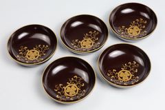 839 黒塗り　輪島塗　蒔絵　骨董　アンティーク　木製本漆塗　漆器　木皿　5客セット