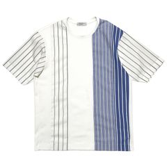 TOMORROWLAND トゥモローランド メンズ Ｔシャツ / パジャマストライプ シャツコンビ クルーネックＴシャツ ホワイト / 半袖 丸首 日本製 / 63-11-42-11607