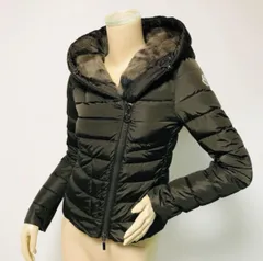 美品★MONCLER・モンクレール LANGLE レディース ブランドアイコンワッペン ラビットファーフード付き シャイニーナイロン アシンメトリージップ ダウンジャケット(00)リアルファー レディースダウンジャケット カジュアル ジャケット 秋冬物