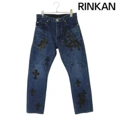 クロムハーツ デニムパンツ フレアニーステッチデニムパンツ メンズ クロムハーツ JEAN SL FLEURKNEE クロスパッチ付きフレアニー